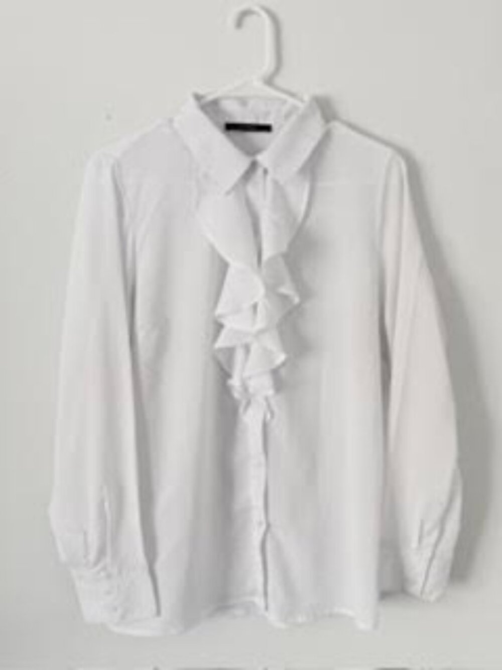 ACONIYA Women’s Vintage Ruffled Chiffon Blouse XL Long Sleeve White